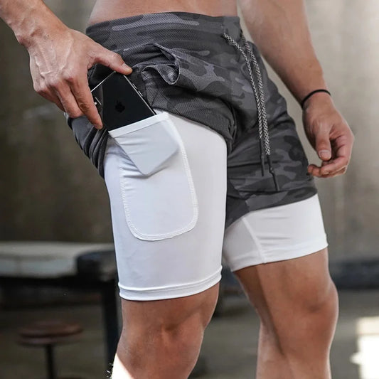 2 in 1 Running Shorts Men Quick Dry Gym Training Shorts