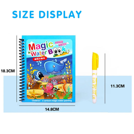 Magic Water Drawing Book Reusable Mess-Free Coloring Book for Kids
