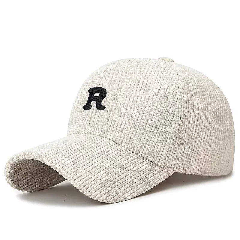 Corduroy Baseball Cap with Embroidered Letter Adjustable Hat