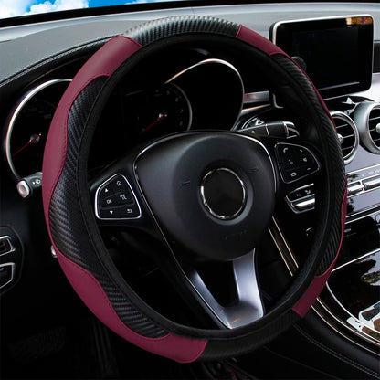 Carbon Fiber Steering Wheel Cover PU Leather 14.5-15 Inch