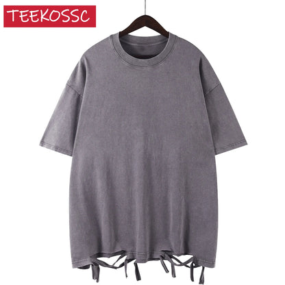 American Style Retro Heavyweight Solid Color Short Sleeved T-shirt Men Women Summer Street Trendy Washed Old Oversized Clothes