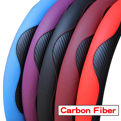 Carbon Fiber Steering Wheel Cover PU Leather 14.5-15 Inch