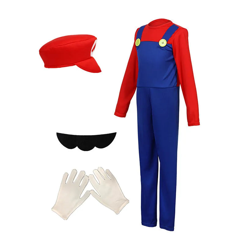 Kids Plumber Costume with Jumpsuit, Hat, Beard and Gloves