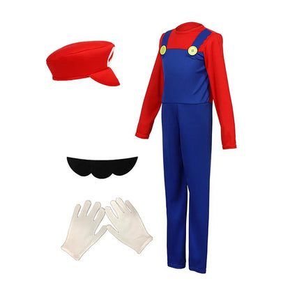 Kids Plumber Costume with Jumpsuit, Hat, Beard and Gloves