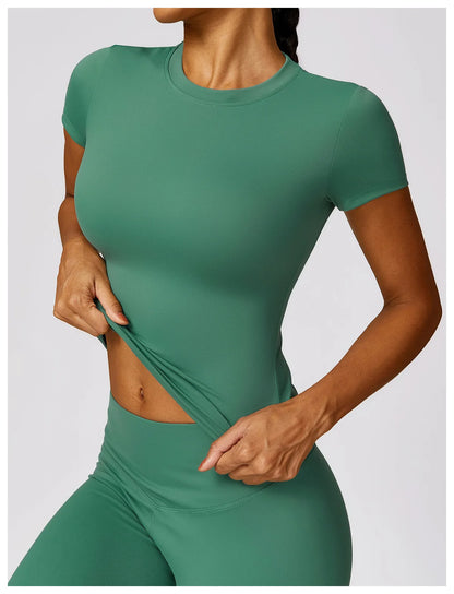 Women's Running T Shirt Breathable Short Sleeve Gym Fitness Top