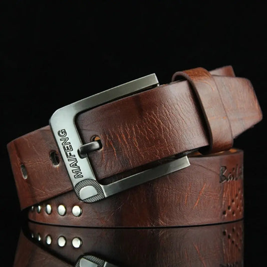Men's Leather Belt with Alloy Buckle for Business & Casual Wear