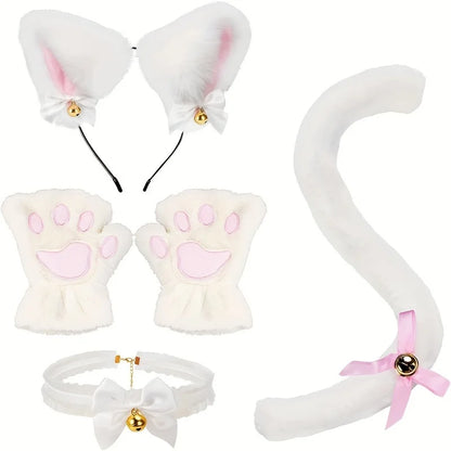 Cat Paw Gloves Set with Cat Ear Headband Fingerless Cosplay Accessories