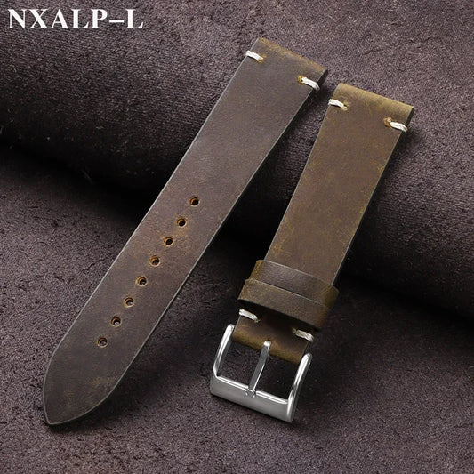 Leather Watch Band Vintage Handmade Strap 18mm 20mm 21mm 22mm