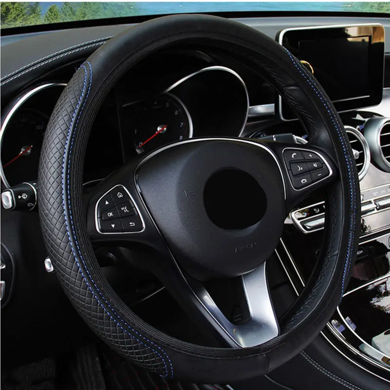 Leather Steering Wheel Cover Universal Non Slip 37-38cm