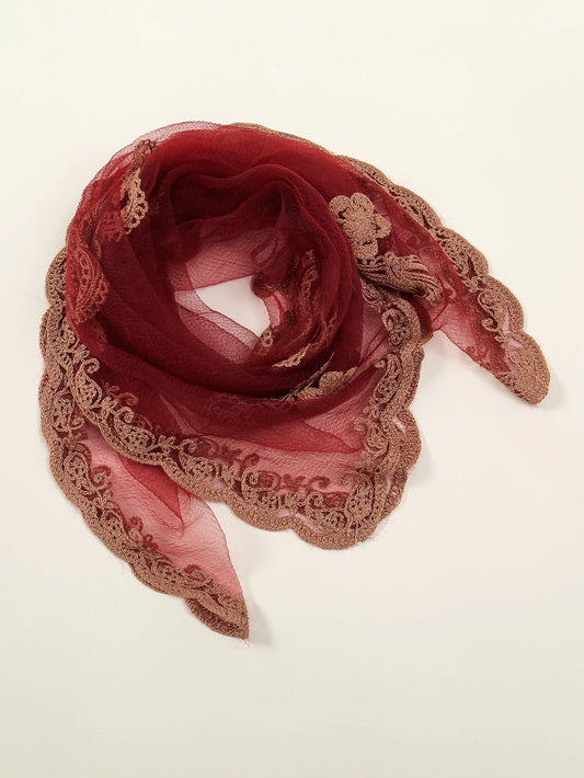 Silk Head Scarf for Women with Paisley Embroidery Lightweight Shawl