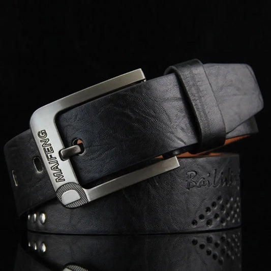 Men's Leather Belt with Alloy Buckle for Business & Casual Wear