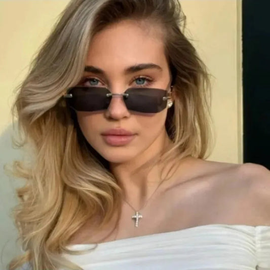 Rimless Rectangle Sunglasses with UV400 Protection
