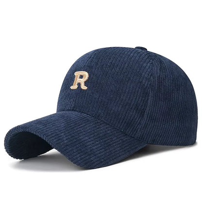 Corduroy Baseball Cap with Embroidered Letter Adjustable Hat