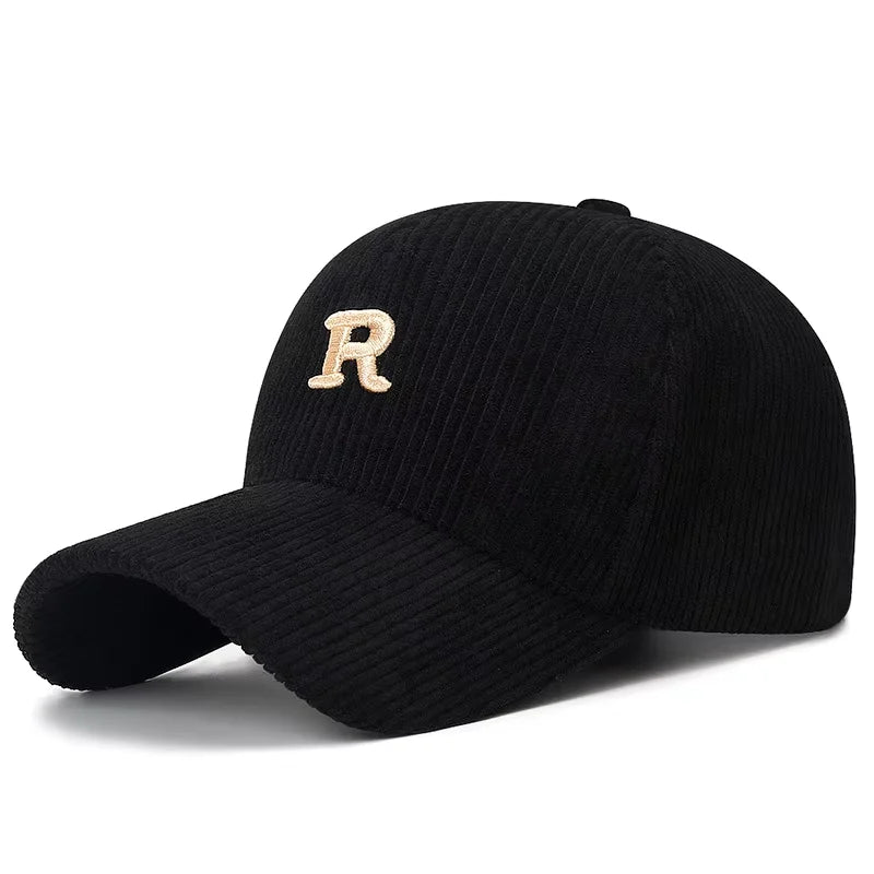 Corduroy Baseball Cap with Embroidered Letter Adjustable Hat