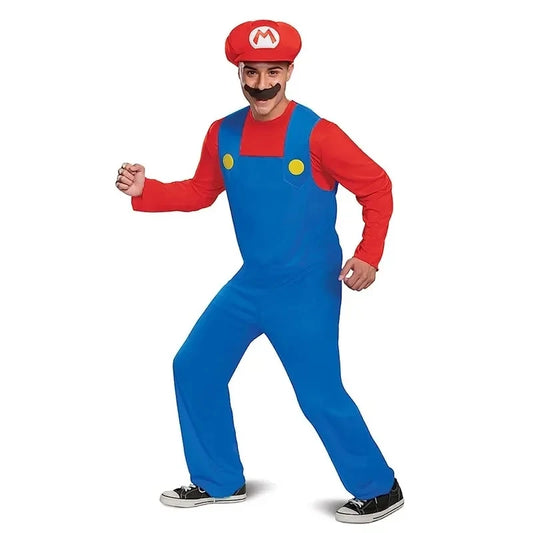 Adult Plumber Costume with Hat, Mustache and Jumpsuit