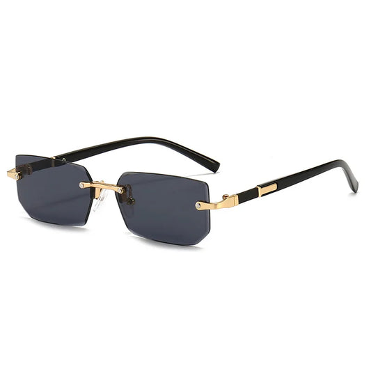 Rimless Rectangle Sunglasses with Mirrored Lenses for Women