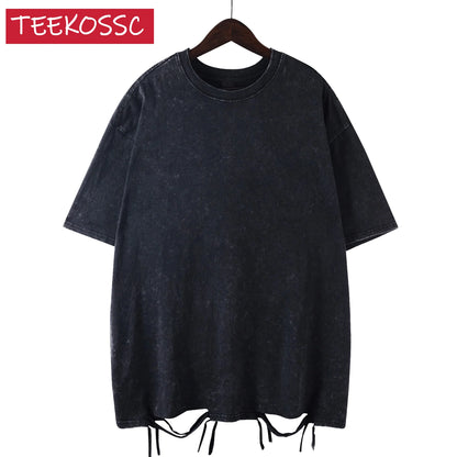 American Style Retro Heavyweight Solid Color Short Sleeved T-shirt Men Women Summer Street Trendy Washed Old Oversized Clothes