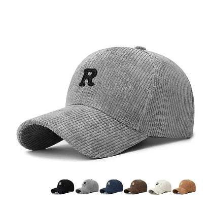 Corduroy Baseball Cap with Embroidered Letter Adjustable Hat