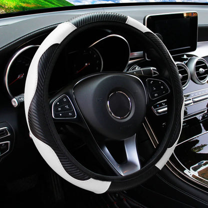 Carbon Fiber Steering Wheel Cover PU Leather 14.5-15 Inch