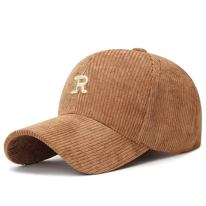 Corduroy Baseball Cap with Embroidered Letter Adjustable Hat