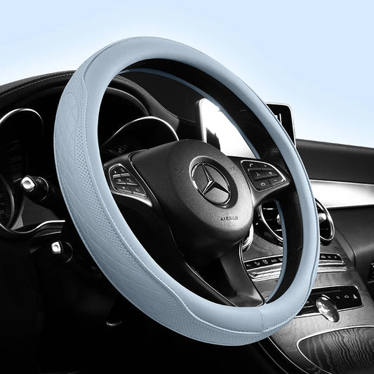 Nappa Leather Steering Wheel Cover Non Slip 14.5-15 Inch